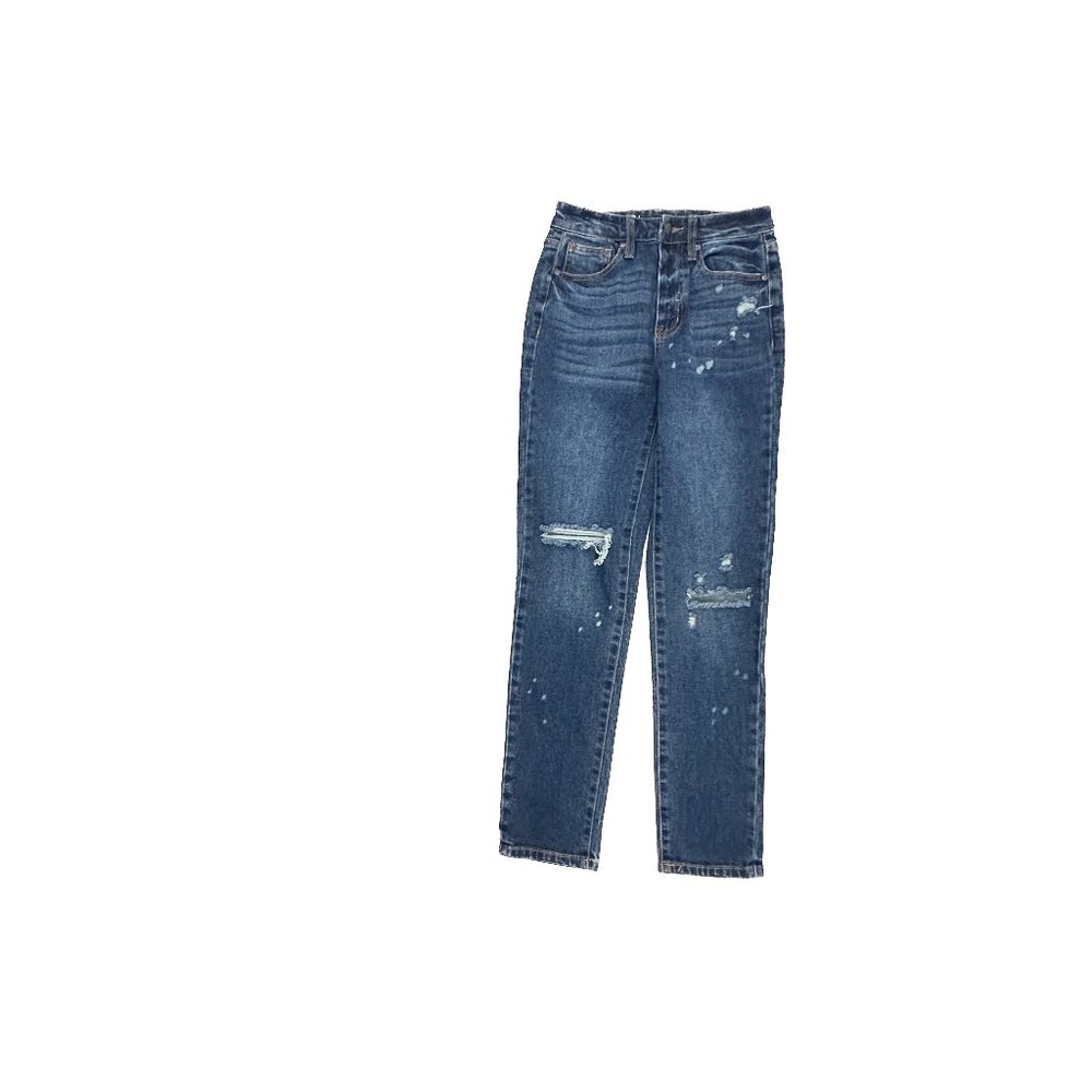 No Boundaries Distressed Straight Leg‎ Women's size 1 Dark Wash Blue Denim Jeans